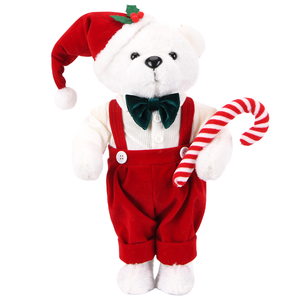 White Polar Bear Red Overall Plush Standing Christmas <b>Doll</b> for Candy Store Window Display in Bulk - Product Image 1