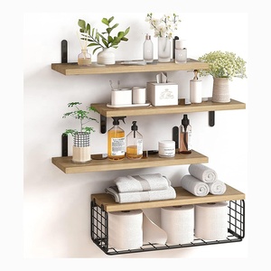 木製の壁のコーナーフローティング木製の壁の棚バスルームの家の収納のための壁の棚 - Product Image 1