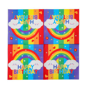Nouvelles serviettes en papier imprimées pour enfants, thème arc-en-ciel <span class=keywords><strong>joyeux</strong></span> <span class=keywords><strong>anniversaire</strong></span>, décoration de fête, serviettes jetables, transfrontalières - Product Image 4