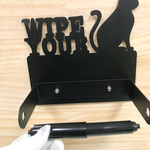 <strong>Toilet</strong> <strong>Roll</strong> <strong>Holder</strong> Matt Black in Wall Mounted and Sticky Adhesive Metal Iron Paper Container Storage Animal Cat <strong>Novelty</strong> Modern - Product Image 4