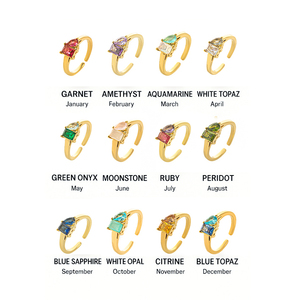 Birthstone <b>Adjustable</b> <b>Ring</b> | 18K PVD Gold Plated Stainless Steel 12 Month Trendy Jewelry for Women | Waterproof & Hypoallergenic - Product Image 1
