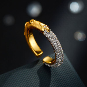 Two Tone Gold Brushed Open <b>Ring</b> Half Circle Micro Paved Zircon Adjustable For Women Index <b>Finger</b> - Product Image 1