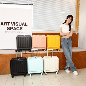 Valise cabine pour femme 18 pouces avec porte-gobelet, roulettes pivotantes, couleur unie jaune macaron, loisirs, voyage, fermeture éclair - Product Image 3