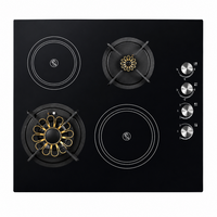Table de cuisson hybride GPL et électrique avec 2 brûleurs et 2 plaques chauffantes électriques, surface en verre, pour usage domestique et en camping-car