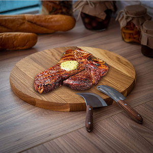 Tabla de cortar de madera redonda personalizada de 12 pulgadas para bistec, <span class=keywords><strong>pizza</strong></span>, chocolate, bandeja de cocina para picar - Product Image 3