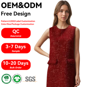 Collezione <span class=keywords><strong>Capodanno</strong></span>: Elegante <span class=keywords><strong>Abito</strong></span> Midi da <span class=keywords><strong>Donna</strong></span> in Tweed Senza Maniche, Stile Signora Raffinata, Servizio OEM, Traspirante e Vintage - Product Image 1