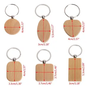 Key Chain DIY Gifts Hand Make Key Tag Keychain Logo Wooden Design Blank Wooden Factory Wholesale Customized Iron Natural Wood