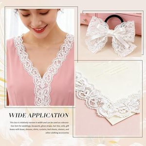 Cinta de encaje floral blanco al por mayor, rollo de encaje elástico festoneado para costura de prendas, vestidos de novia, envoltura de regalos, bricolaje - Product Image 4