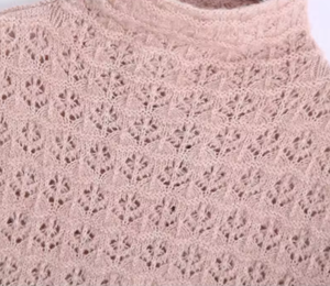 Maglione da <span class=keywords><strong>Donna</strong></span> a Collo Alto con Maniche Corte in <span class=keywords><strong>Maglia</strong></span> Jacquard a Rete, Nuova Moda Primaverile Casual - Product Image 5