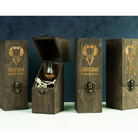 Boîte à vin en bois rustique vintage marron, porte-bouteille unique avec fermoir et sangles, pour mariage, anniversaire, rangement
