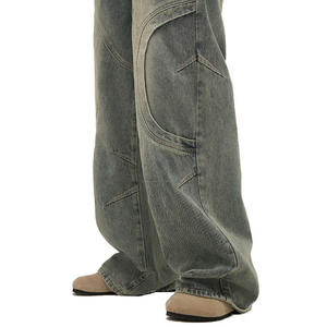 Jeans Baggy Y2K de Pierna Ancha con Costuras en Arco y Parches, Lavado Monkey, Jeans Rectos de Mezclilla de Alta Calidad para Hombre, Novedad 2025 - Product Image 6