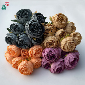 Bouquet de pivoines à 7 têtes en soie, style vintage, fait main, pour décoration intérieure, hôtel, mariage - Product Image 2