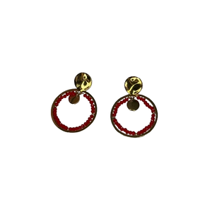 <b>Red</b> Beaded Hoop <b>Earrings</b> PVD Gold Plated 316L Stainless Steel Sustainable Resistant Fashion Jewelry - Product Image 1