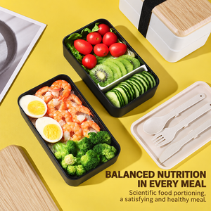 Lonchera Bento Estilo Japonés de Doble Capa, Contenedor de Alimentos Hermético y Portátil con 2 Compartimentos - Product Image 6