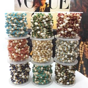 Fashion 18k Gold Plated Copper Wire with 5-6mm <strong>Pearl</strong> and Malaysian Jade <strong>Beads</strong> Rosary Chain for <strong>Jewelry</strong> Making - Product Image 1