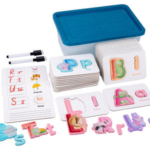 Vente en gros Jouets d'apprentissage de l'éducation précoce des enfants Jeux d'apprentissage de l'alphabet en bois <span class=keywords><strong>Lettres</strong></span> anglaises Cognition Cartes flash avec jeux d'écriture - Product Image 1