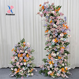 Arco Floral Realista de Seda Mixta Naranja y Lavanda, Decoración Moderna Hecha a Mano para Jardín, Boda, Regreso a Clases - Product Image 1