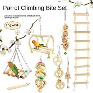 Thân thiện với môi trường Gỗ Vẹt Đồ Chơi Gỗ Kết Hợp Màu Sắc Bộ Chơi Cắn Hạt Màu Xích Đu Thang Đồ Dùng Cho Chim Sản Xuất Tại Trung Quốc BB321 - Product Image 3