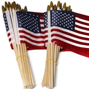Pengiriman cepat AS stik US Amerika bendera genggam kecil Mini untuk dekorasi Festival pesta Parade olahraga