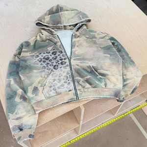 Vintage rửa Allover in trọng lượng nặng bông Zip Up Hoodies người đàn ông tùy chỉnh đính thêu logo vá Camo Hoodie - Product Image 1