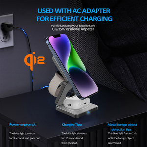    Cargador Inalámbrico Magnético 3 en 1, Cargador Inalámbrico Plegable, Soporte para Teléfono <span class=keywords><strong>Celular</strong></span> - Product Image 2
