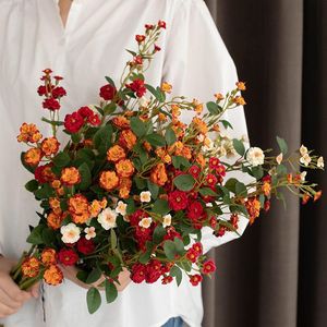 Fleurs artificielles Timo, bouquet de roses en soie, blanc, champagne, rouge, rose, jaune, orange, décoration de mariage, salon, salle à manger - Product Image 3