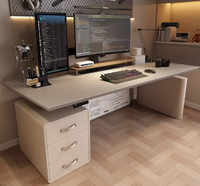 Bureau assis-debout électrique intelligent moderne avec tiroir de rangement, réglable en hauteur, en cuir, pour le bureau, le gaming et l'étude
