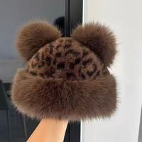 Chapeau Bob Hiver Chaud en Peluche Léopard Personnalisé pour Femme, Casquette de Ski et de Pêcheur Douillette et Moelleuse en Fausse Fourrure