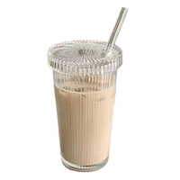 Vente en gros : Gobelet simple d'été de 375 ml avec paille et couvercle en bambou, Gobelet en verre pour eau, café, boissons froides, jus