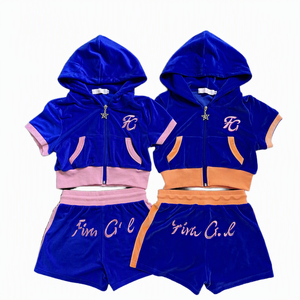 <b>Women</b> Y2K <b>Velvet</b> Two Piece Shorts Set Crop Hoodie <b>Jogger</b> Pants Casual Summer Loungewear - Product Image 1