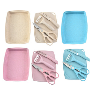 Hot Sale Plastic Wheat Straw Knife Peeler Chopping Board Set 4pcs Cutting Board Set With Storage Container