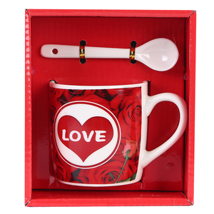 Bone china colore rosso stampato fiore amore romantico san valentino tazza da caffè in ceramica tazza regalo coppia tazza con cucchiaio - Product Image 6