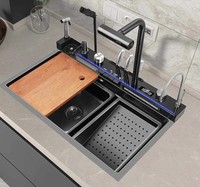 Évier de cuisine intelligent et personnalisable, multifonctionnel, design moderne, en acier inoxydable, avec valve, surface nano PVD, usage commercial, garantie 5 ans