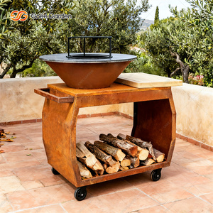 Modern Heavy Duty Outdoor BBQ Grill Plancha with <b>Trolley</b> Corten Steel Firewood Grill Premium Auto Ignition for Garden <b>Camping</b> - Product Image 3