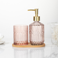 Distributeur de shampoing et lotion pour la maison, gobelet en verre pour dentifrice 300 ml, flacon rond en verre pour savon liquide 400 ml avec pompe, coffret personnalisé
