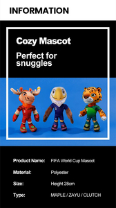 Mascotte Ufficiale FIFA Coppa del Mondo <span class=keywords><strong>2026</strong></span> USA Canada Messico Personaggio dei Cartoni Animati Maple Cluth Zayu Giocattoli Morbidi in Peluche con Suono - Product Image 6