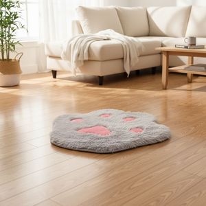 Alfombra de felpa con estampado de pata de gato, suave y cálida, para decoración del hogar, forma ovalada, disponible en cuatro colores - Product Image 1