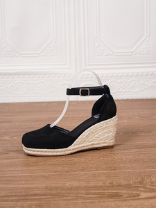 Nuova moda <span class=keywords><strong>sandali</strong></span> con cinturino alla caviglia in pelle scamosciata con zeppa nera a punta chiusa <span class=keywords><strong>sandali</strong></span> con zeppa da donna - Product Image 6