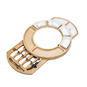 Plateau à fromage rotatif en bambou avec tiroir à couteaux, plateau de charcuterie, grand plateau de service rond, cadeau de déménagement unique - Product Image 3