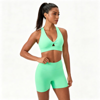 Ensemble short et legging de yoga taille haute uni avec soutien-gorge de sport respirant push-up pour femme – Tenue de fitness sans couture