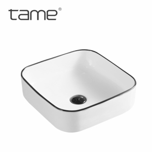 TAME <span class=keywords><strong>Meuble</strong></span> de salle de bain PZ6134-L3 carré de couleur blanche <span class=keywords><strong>avec</strong></span> ligne noire Lavabo de salle de bain Lavabo de comptoir Lavabo - Product Image 6