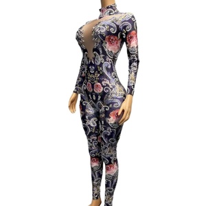 Justaucorps de danse fleur de cristal perles perspective sexy pour femmes body moulant barboteuse fête d'<span class=keywords><strong>anniversaire</strong></span> avec strass combinaisons une pièce - Product Image 2
