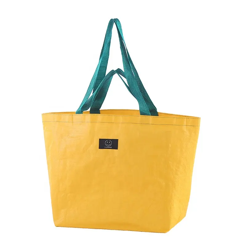 Middle Yellow 2022 eco-friendly recycle foldable tote plastic laminated pp woven reusable shopping bags