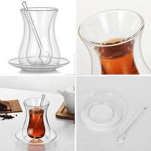 Set di Tazze in Vetro a Doppia Parete Stile Turco per Caffè e Tè con Piattino e Cucchiaino 150ml Tazze Resistenti al Calore Vendita Calda Articoli per Bevande - Product Image 2