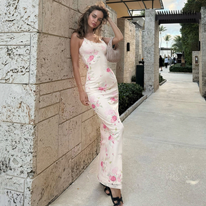 Vestido Largo Maxi de Punto Floral con Cintura Natural Fruncida para Mujer, Sexy y Chic, Ideal para Vacaciones y Fiestas, Precio Bajo al por Mayor - Product Image 3
