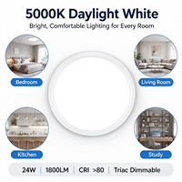 Lot de 6 plafonniers LED encastrés de 12 pouces, 24W, 1800LM, 5000K, dimmables, ultra-minces (0,98 po), 120V, ETL FCC, vente en gros