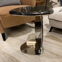 Table d'appoint ronde en marbre noir et métal argenté, acier inoxydable, pour salon, design moderne et créatif, à prix abordable