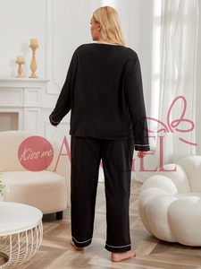 KISS ME ANGEL Europa y los Estados Unidos pijamas negros de gran tamaño mujeres 200 libras de grasa mm traje de Casa de manga larga - Product Image 5