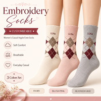Chaussettes décontractées en coton tricoté avec logo personnalisé pour femme, motif losanges, respirantes, pour le quotidien, avec bordure brodée, haute qualité, collection printemps