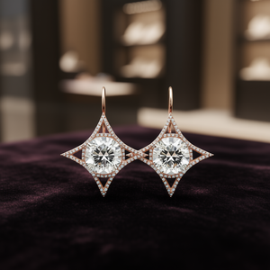 Orecchini in Oro Rosa con Diamanti Taglio Brillante Rotondo Colore D Diamante Naturale Gioielli di Lusso da Sposa per Donna - Product Image 2